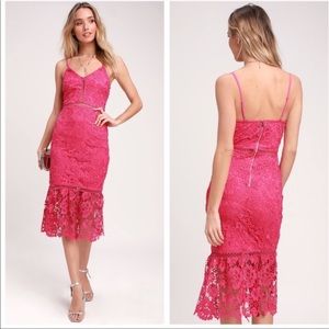 Lulus Hot Pink Lace Crochet Ruffle Hem Dress
